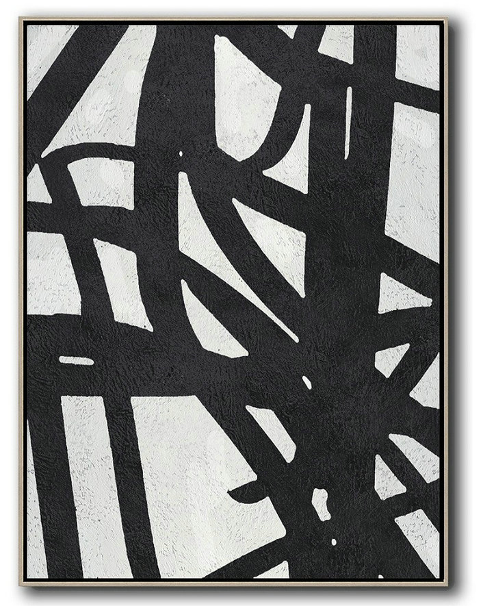 Extra Large Abstract Painting On Canvas,Black And White Minimalist Painting On Canvas,Handmade Acrylic Painting #W0Z7